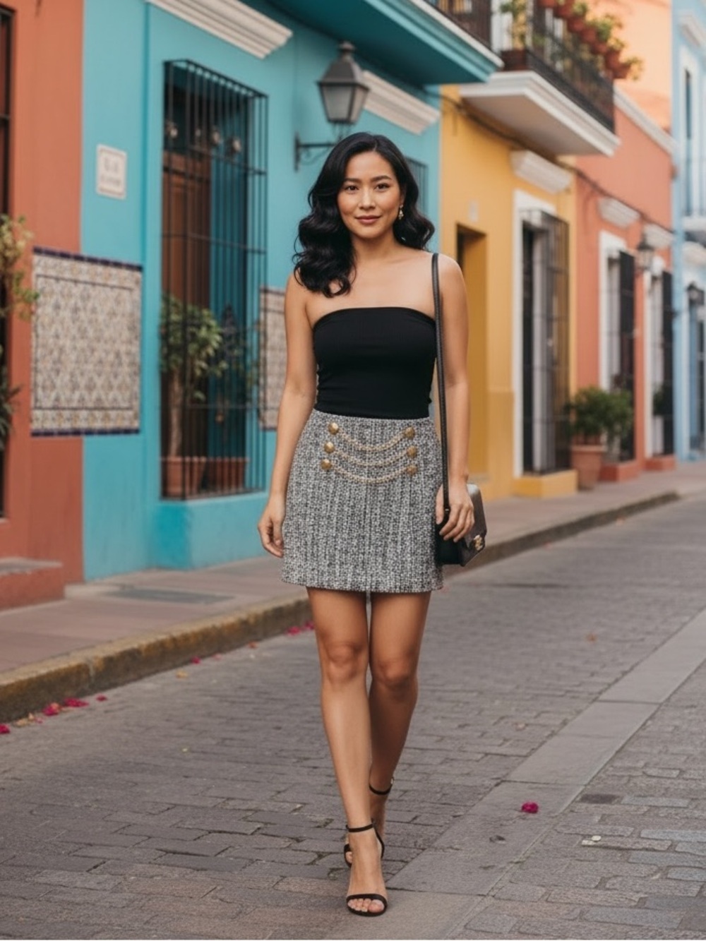 BCBG wool tweed embellished mini skirt 0